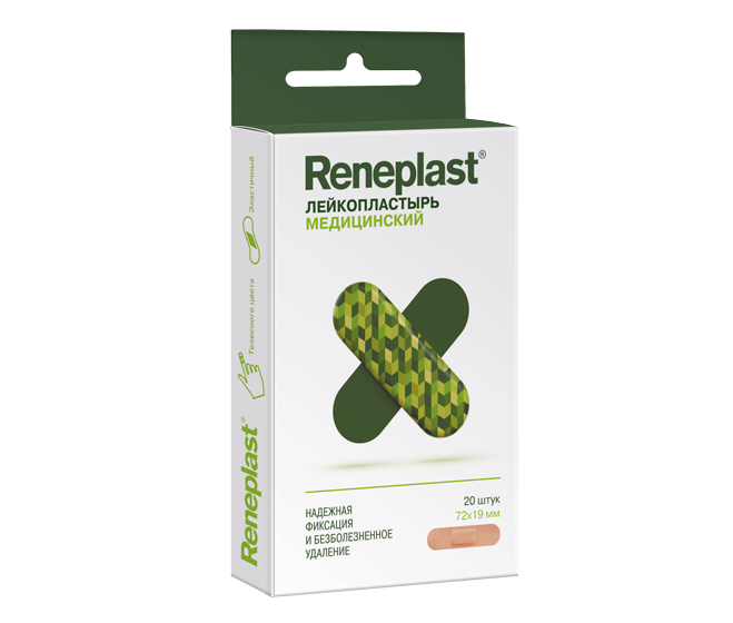 Лейкопластырь медицинский Reneplast 72х19 мм №20 Лейкопластырь медицинский Reneplast 72х19 мм №20