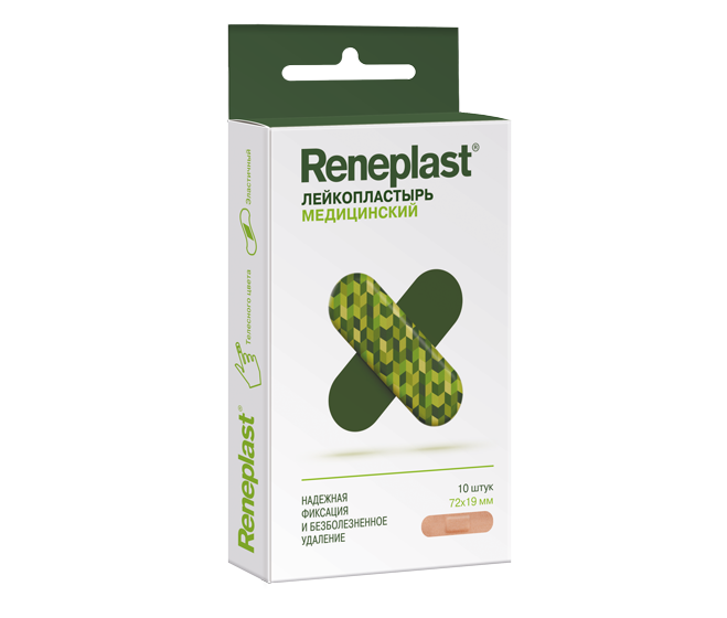 Лейкопластырь медицинский Reneplast 72х19 мм №10 Лейкопластырь медицинский Reneplast 72х19 мм №10