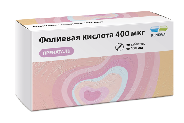 Новинка Renewal® - Фолиевая кислота 400 мкг пренаталь. Источник витамина B9 для планирующих беременность и беременных женщин.