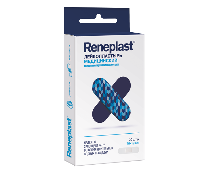Лейкопластырь медицинский водонепроницаемый Reneplast 76х19мм, №20