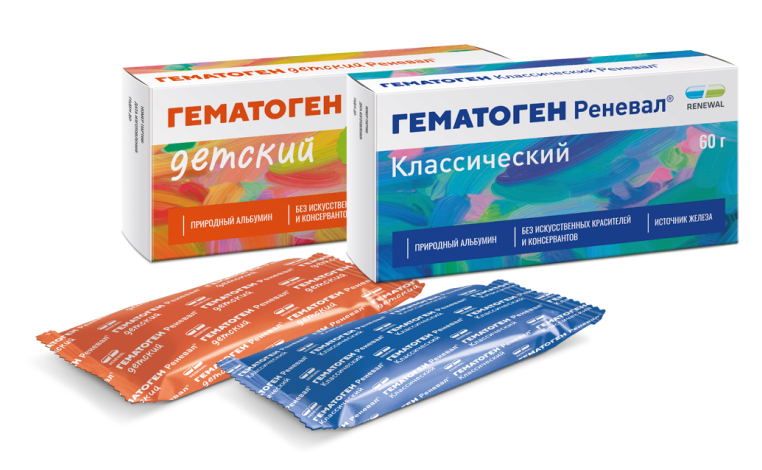 Гематоген классический Реневал и Гематоген детский Реневал в новом дизайне
